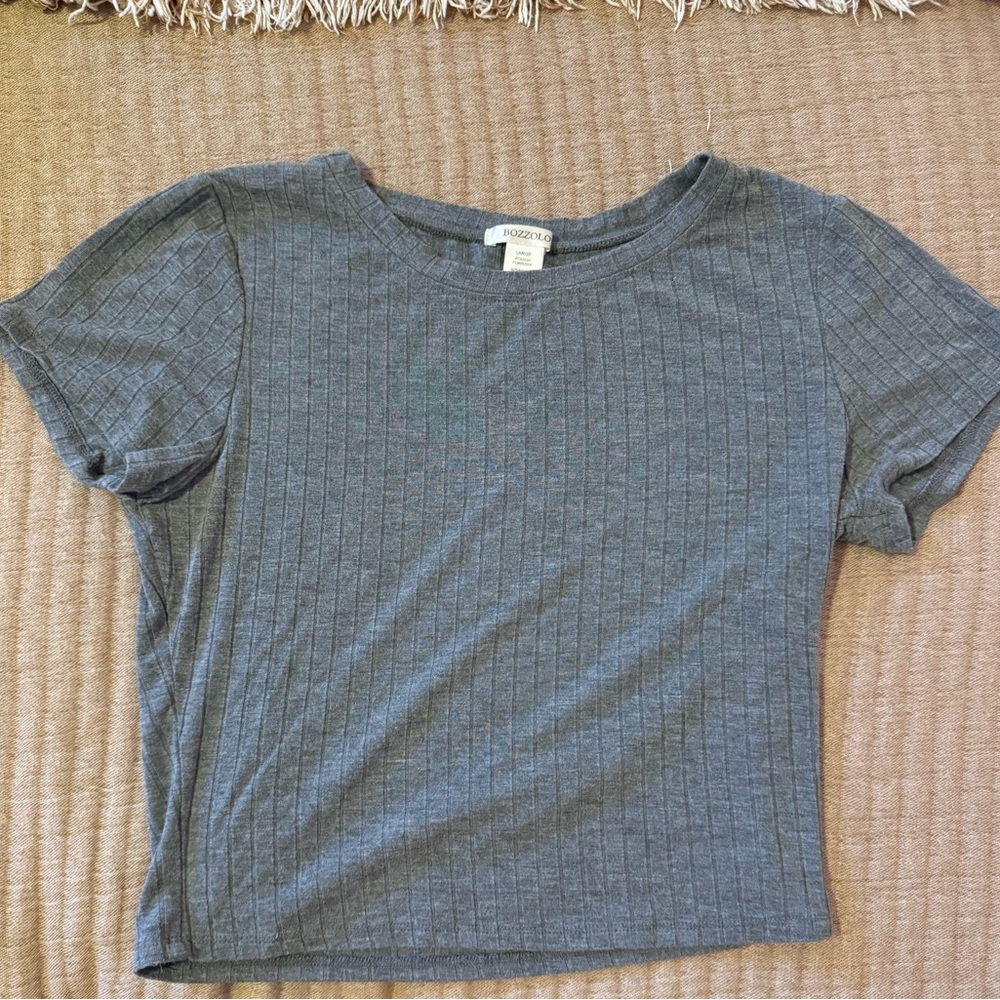 Q Large Dark Gray Ribbed Crop Top